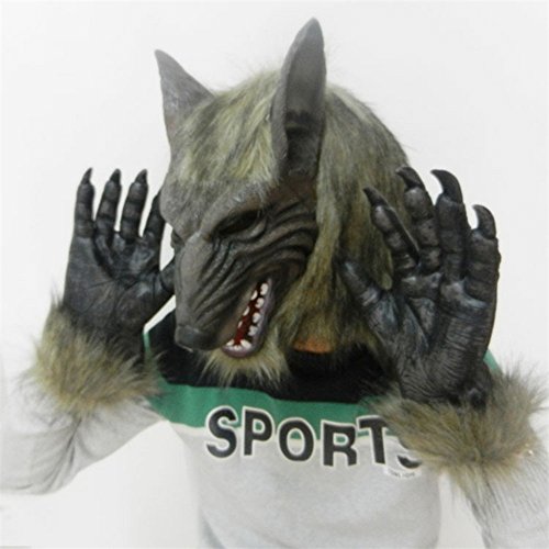 SUNREEK Traje de Hombre Lobo Guantes de Garras de Lobo y máscara para Halloween, Fiesta de Disfraces Cosplay