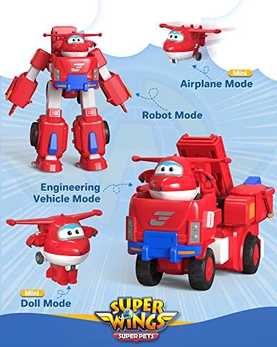 Super Wings- Deluxe Transforming Jett Vehicle, Color Rosso, 7 Pulgadas (Alpha Animation & Toys Ltd EU720311)