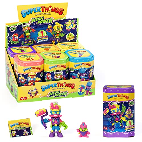 SUPERTHINGS Serie Neon Power, Colección Completa de los 6 Kazoom Kids, Cada Kazoom Kid Viene con 1 SuperThing y 1 Accesorio de Combate