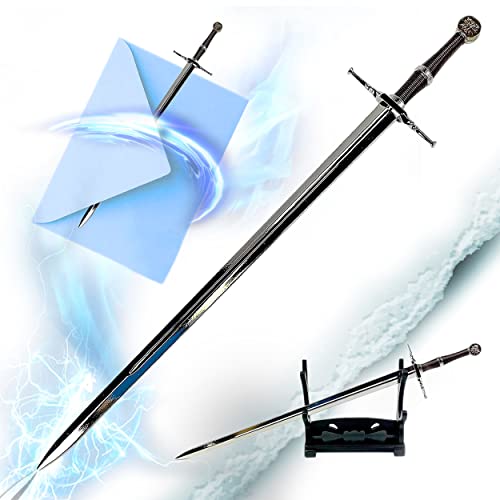 Swords and more Espada de acero de – Espada de acero de Riva, con soporte, 21,6 cm, espada en miniatura, juego de vídeo, regalo para fans, jugadores y coleccionistas, blanco