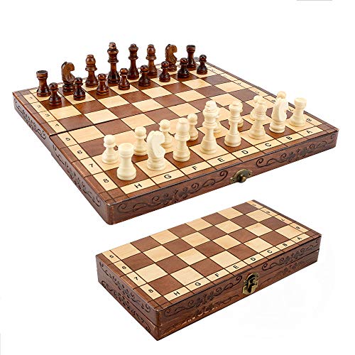 Syrace Juego de ajedrez Plegable Hecho a Mano de Madera, Tablero de ajedrez para niños y Adultos, 30 x 30 cm