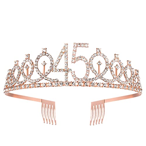 SZHUIHER Faja y tiara para 45 cumpleaños, cinta de cumpleaños de oro rosa, corona 45 y fabulosa faja y tiara para mujeres, regalos de 45 cumpleaños para felices 45 fiestas de cumpleaños