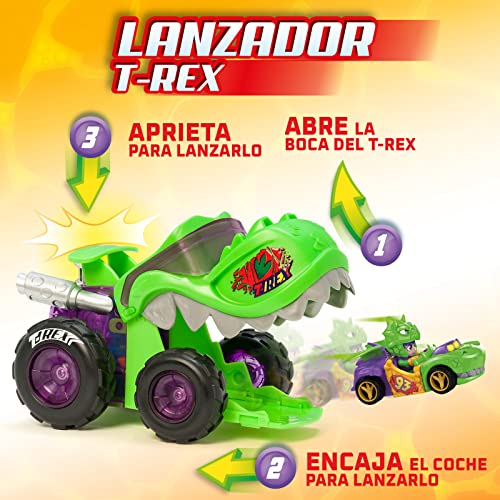 T-Racers Mega Wheels T-Rex – Vehículo-Lanzador con 1 piloto y 1 vehículo exclusivos. Compatible con Otros Coches
