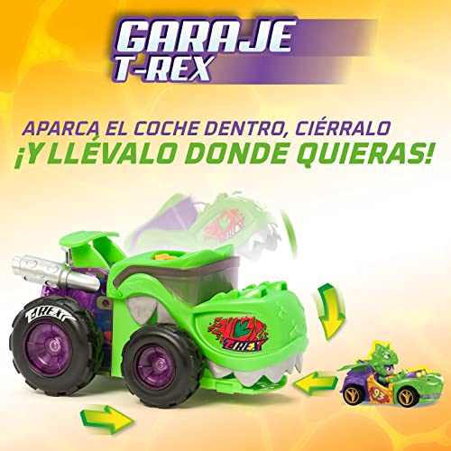 T-Racers Mega Wheels T-Rex – Vehículo-Lanzador con 1 piloto y 1 vehículo exclusivos. Compatible con Otros Coches