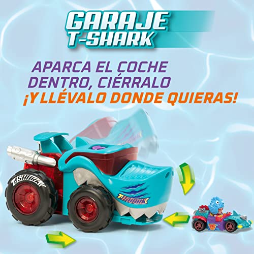 T-Racers Mega Wheels T-Shark – Vehículo-Lanzador con 1 piloto y 1 vehículo exclusivos. Compatible con Otros Coches