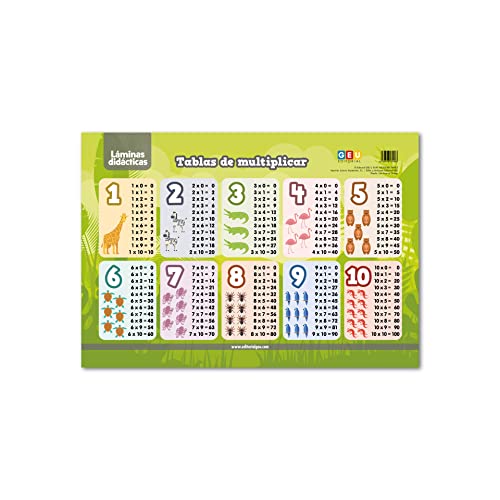 Tablas de Multiplicar para Niños Plastificadas y en Formato Rígido | Desarrollo de Habilidades Matemáticas | Aprender a Multiplicar | Divertidas ilustraciones y recursos visuales
