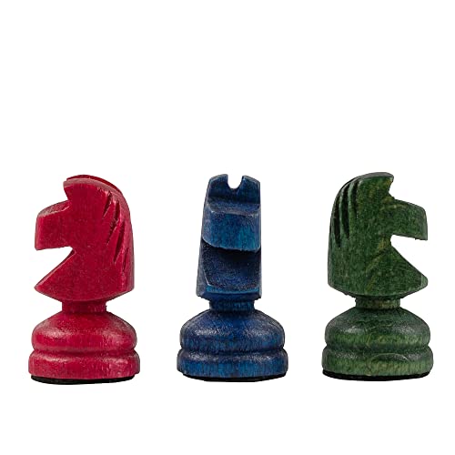 Tablero de Ajedrez Madera Colorido Plegable para 3 Personas | Master of Chess Ajedrez Infantil | Hecho a Mano Ajedrez de Viaje 33 x 28 cm | Ajedrez para Niños y Adultos