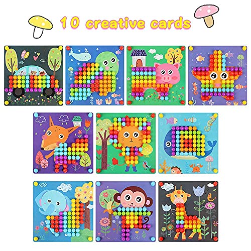 Tablero de Mosaicos Infantiles con 5 Engranaje|Tablero de Coincidir Colores con 180 Botones y 10 imágenes|Button Art Toys para Niños Pequeños para Niños De 3 4 5 Años