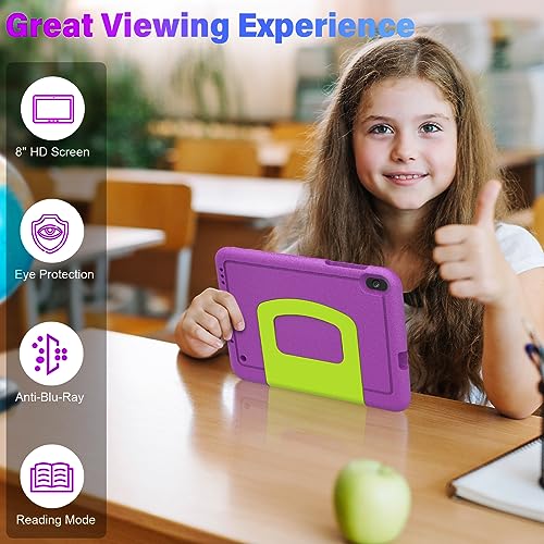 Tablet Niños 8 Pulgadas Android 12, 9 GB RAM + 128 GB ROM / TF 1 TB, Octa-Core, Tablet Infantil con Control Parental, Kids Educativos, 5G / 2.4 G WiFi, 5000 mAh, 8 MP + 5 MP, BT 5.0, GPS, Morado