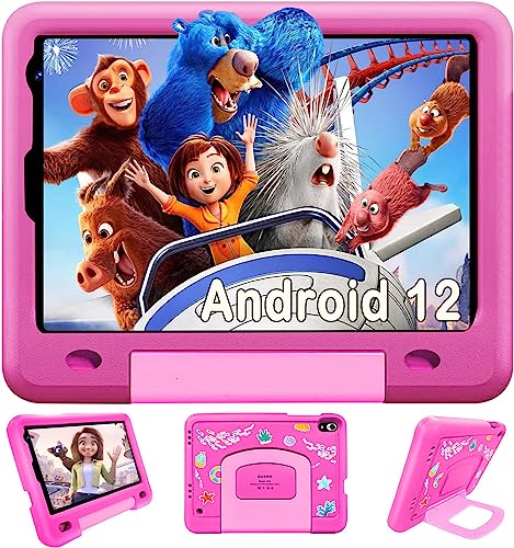 Tablet para Niños 8 Pulgadas Octa Core 4 GB RAM + 64 GB ROM Kids Tablet con Control Parental Youtube Netflix, 5MP+8MP Cámara,1280x800 HD IPS,5000mAh,WiFi,Kid-Proof Funda Tablet Niños Android 12 -Rosa