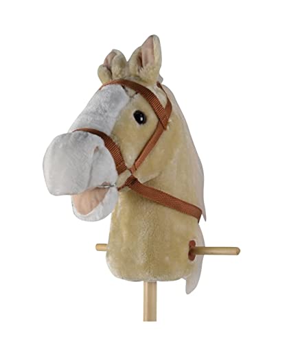 TACHAN- Cabeza de caballo con palo Deluxe - Con sonidos y ruedines para facilitar el deslizamiento- Caballo de juguete para niños y niñas - Color marrón claro- 90cm de altura (CPA Toy Group 727T00729)