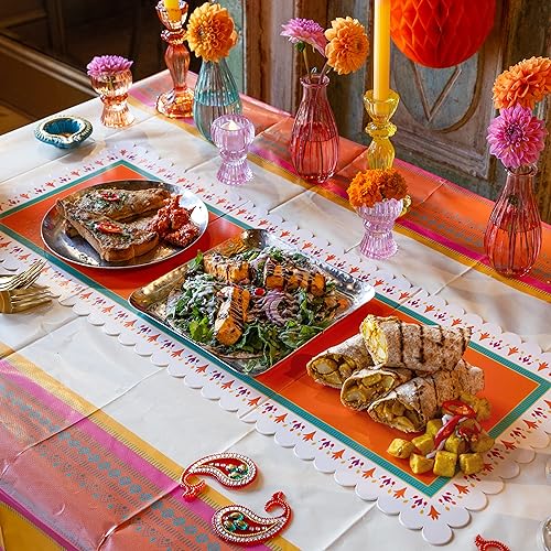 Talking Tables Platos de papel prémium para decoración de fiesta Diwali para la mesa | Platos reciclables | Platos para servir | Vajilla desechable para tema bohemio | Diseño de mandala rosa naranja |
