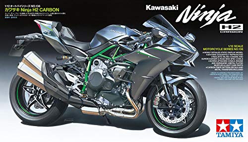 Tamiya 14136 1:12 Kawasaki Ninja H2 Carbon, réplica Fiel, plástico, Hobby, Pegado, Kit de modelismo, Montaje, sin Pintar, Color (Grey Marl)