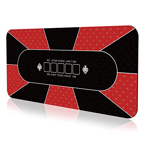 Tapete de Poker 180 x 90 cm, 8 Player Portable Rubber Texas Hold'em Poker Table Top Layout w/Carrying Bag to Play Cards, Poker Games, Blackjack, Casino (Rojo Rectangular)