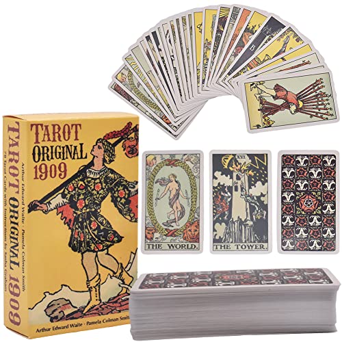 Tarot Original 1909 Cartas Tarot con Caja Cartas Del Tarot de Patrones Coloridos Juego de Cartas Juego de Mesa Interactivo en Inglés, para Hombres Mujeres