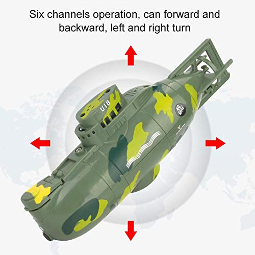 Tbest Juguete Submarino RC, Mini simulación de Control Remoto Militar Modelo de Juguete Submarino de 6 Canales(Verde)