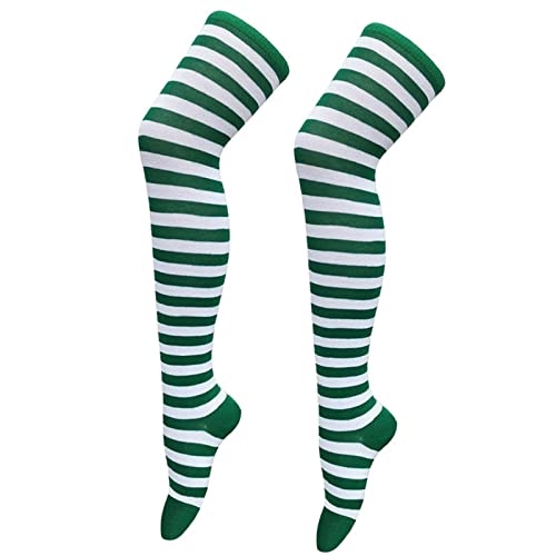 TDEOK Medias para caminar de Navidad, medias altas y largas, calcetines por encima de la rodilla, Navidad, cosplay, fiesta, disfraces, calcetines hasta la rodilla, calcetines largos a rayas, 1 par de