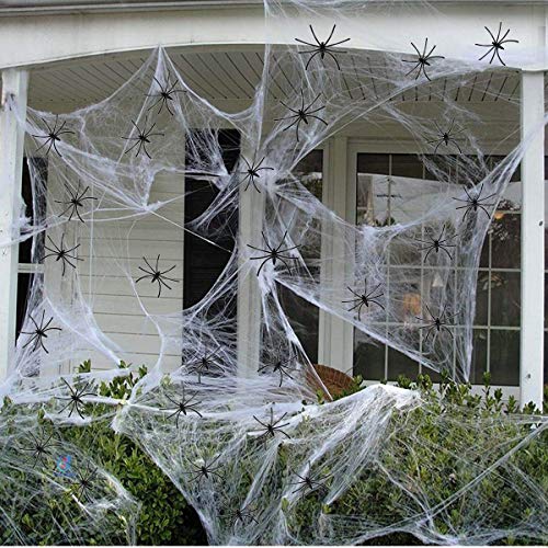 Tela de araña falsa gigante de 1000 pies cuadrados con 80 arañas falsas adicionales, decoraciones de Halloween para interiores y exteriores, para suministros de decoración de fiesta de Halloween