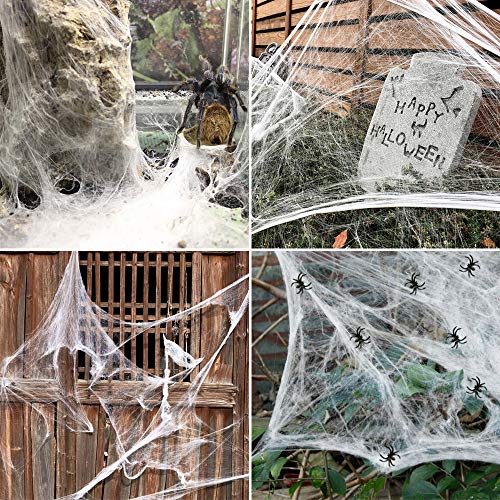 Tela de araña falsa gigante de 1000 pies cuadrados con 80 arañas falsas adicionales, decoraciones de Halloween para interiores y exteriores, para suministros de decoración de fiesta de Halloween