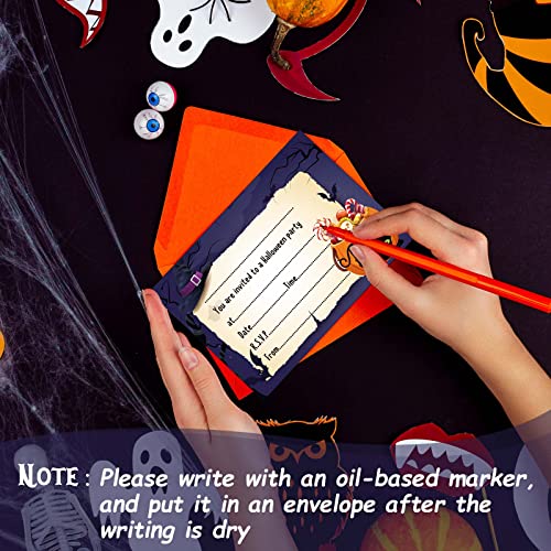 Tenare 20 Juegos Tarjetas de Invitación de Halloween con Sobres de Negro y Naranja y Pegatinas Redondas de Halloween para Fiesta de Halloween