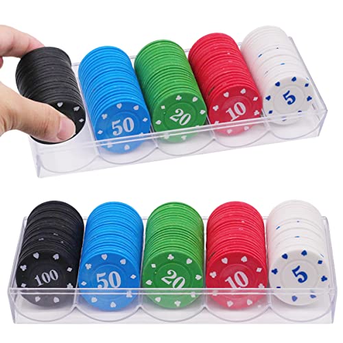 TENGYIF Juego de 100 Fichas de Póker de Plástico con Caja de Almacenamiento, 4 Colores, Fichas de Juego de Cartas de Casino de La Ruleta, Fichas de Bingo para el Juego de Los Niños