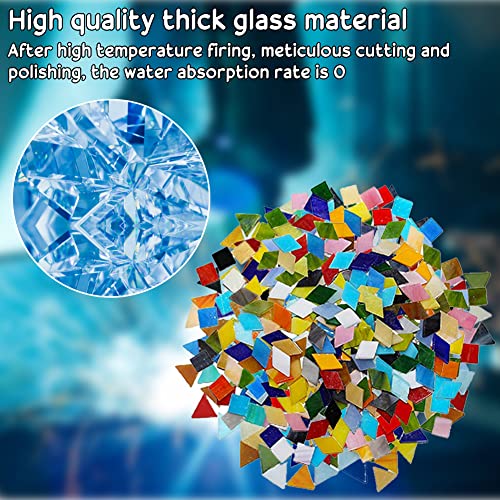 THATSRAD Teselas para Mosaicos Multicolor Mixtos Vidrio en 3 Formas (600 Pzs) Azulejos de Mosaico de Cristal de Cuadrado, Triángulo, Rombo Mosaicos Manualidades Kit Mosaico Teselas para Decoración