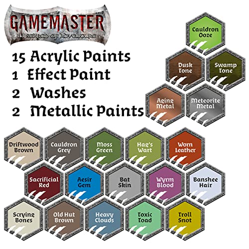 The Army Painter Gamemaster: Wilderness Adventures - Juego de 20 botellas cuentagotas de pintura acrílica de 12 ml para miniaturas, 1 cepillo seco, 1 miniatura de bruja de plástico para de mesa