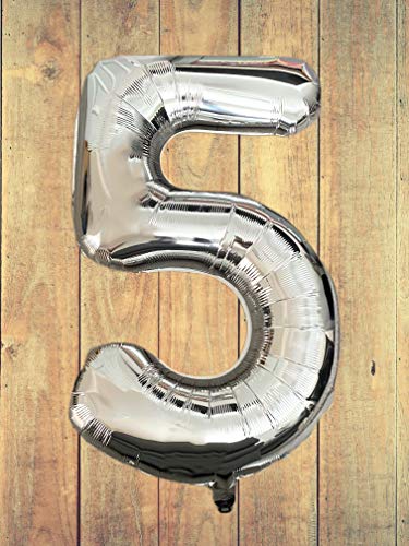 The Little Leisure Company Globo número cinco – 1 globo plateado de cinco – perfecto para cumpleaños y fiestas de cumpleaños – número 5 – 40 pulgadas