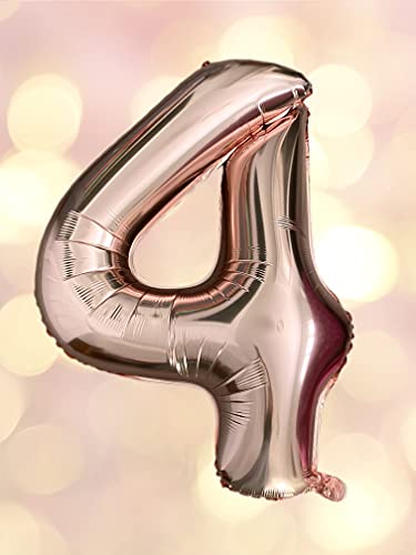 The Little Leisure Company Globo número cuatro, 1 globo de oro rosa, perfecto para cumpleaños y fiestas de cumpleaños, número 4 – 40 pulgadas