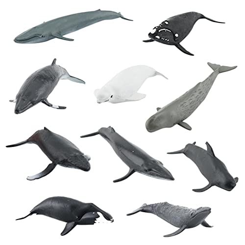 thoran Juego de 2 figuras realistas de ballena | Juego de figuras realistas de animales oceánicos para tartas, juguetes de criatura marina, decoración de ballena jorobada de Beluga Bryde, 10 piezas