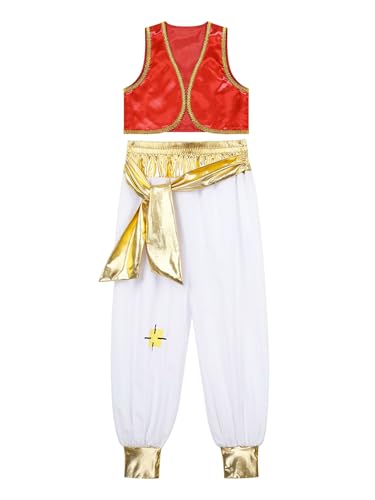 TiaoBug Disfraz Príncipe Árabe Niño Disfraz Aladino Ropa Juego De Rol de Rey Latino Fiesta Ceremonia Conjuntos de Halloween Carnaval Los Reyes borgoña A 11-12 años