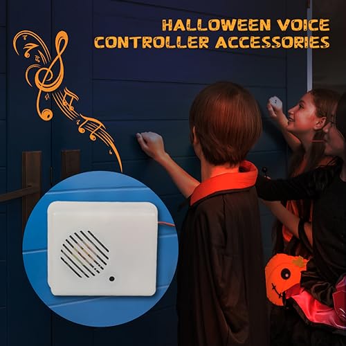 Tikhell Altavoz de sonido de Halloween, suministros de fiesta, altavoz de grito de terror, alimentado por batería, accesorios de grito activado por voz con luz LED, decoraciones de Halloween