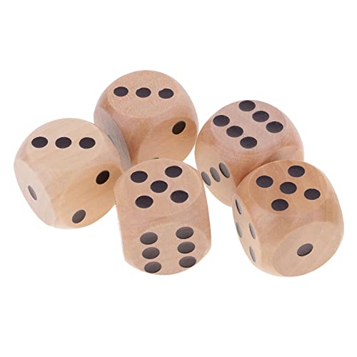 Tiuimk Paquete de 5 dados de madera con puntos negros, dados de seis caras de 3 cm para juegos de mesa