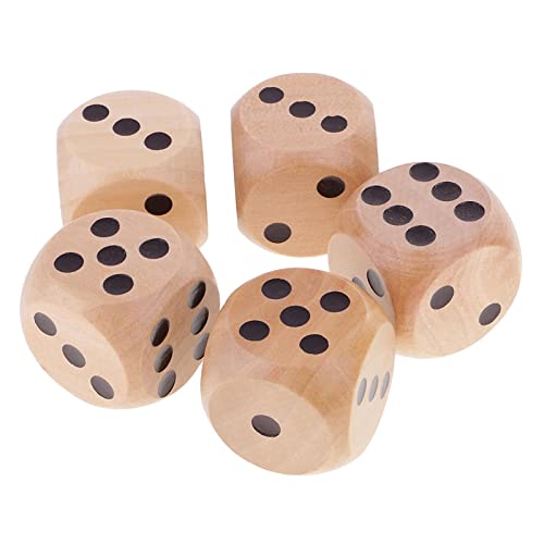 Tiuimk Paquete de 5 dados de madera con puntos negros, dados de seis caras de 3 cm para juegos de mesa