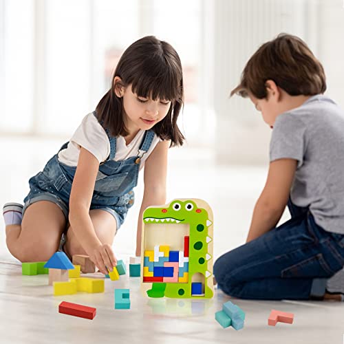 Tizund Juguetes Tetris de Madera para Niños，Rompecabezas de Bloques de Madera，Bloques rusos 3D, Montessori Juguete Educativo, Bloques de patrón de Regalo para niños y niñas de 2+ años