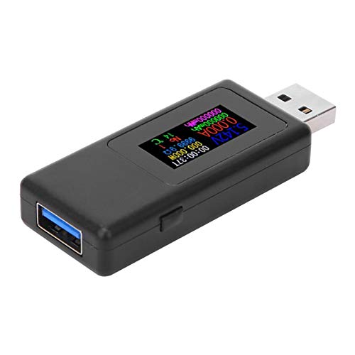 Tomantery Probador de Cargador USB de tamaño pequeño Medidas precisas Blanco/Negro Voltaje de Corriente Medidor de Tiempo de batería de 4 dígitos con Triple protección(Black)