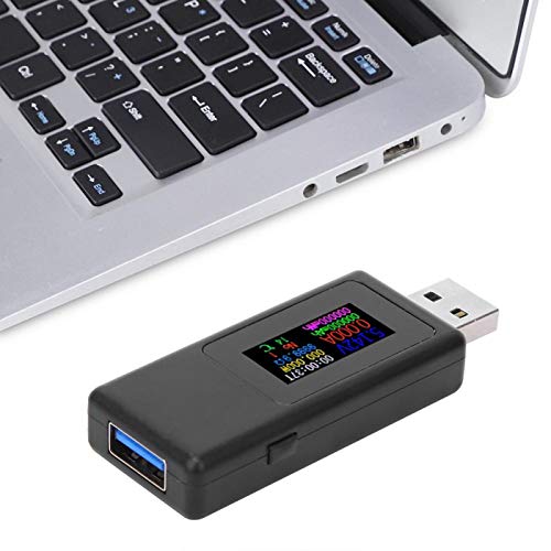Tomantery Probador de Cargador USB de tamaño pequeño Medidas precisas Blanco/Negro Voltaje de Corriente Medidor de Tiempo de batería de 4 dígitos con Triple protección(Black)