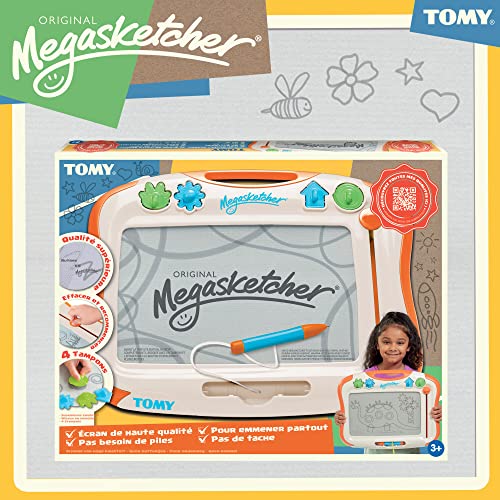 Tomy Megasketcher Magnetic Drawing Board , Large Writing Pad with Magic Eraser , Travel Games for Kids Aged 3 4 5 6 and Over , Measures 45 x 35 cm