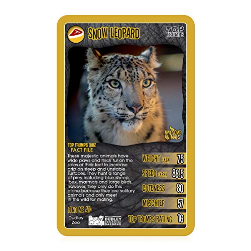 Top Trumps Impresionante juego de cartas clásicos de animales, descubre lo lindo que es el leopardo de las nieves y lo grande que es el rinoceronte negro, el juego de cartas educativo para 2 jugadores