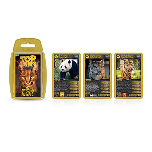Top Trumps Impresionante juego de cartas clásicos de animales, descubre lo lindo que es el leopardo de las nieves y lo grande que es el rinoceronte negro, el juego de cartas educativo para 2 jugadores