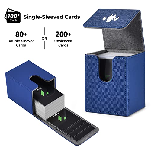 totteri Deck Box con 100 Fundas Protectoras Compatible con Trading Card, Caja Cartas Card con no PVC, Caja para Cartas, Caja Almacenamiento para Tarjetas (Dragón Azul)