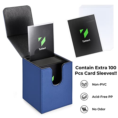 totteri Deck Box con 100 Fundas Protectoras Compatible con Trading Card, Caja Cartas Card con no PVC, Caja para Cartas, Caja Almacenamiento para Tarjetas (Dragón Azul)