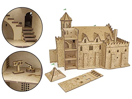 TowerRex The King's Castle D&D Miniatures - Terreno de fantasía de madera con corte láser, escala de 28 mm para mazmorras y dragones Pathfinder Otros juegos de rol de mesa