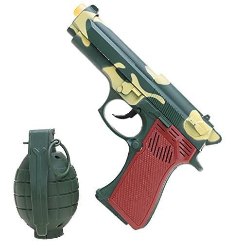 Toyland® Granada de mano estilo militar y pistola con luz y sonido, juego de rol, disfraz
