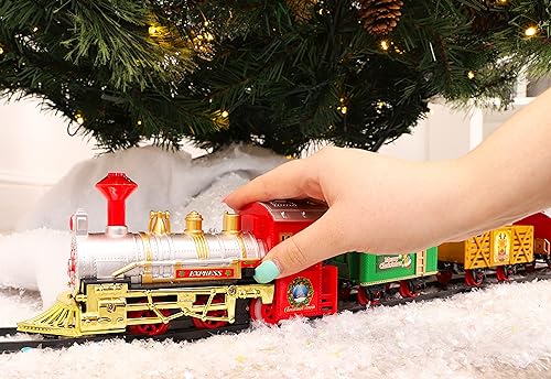TOYLAND® - Juego de Tren de Navidad de 14 Piezas con Sonido y luz realistas - con Pilas - Carril de 330 cm - Juguetes navideños