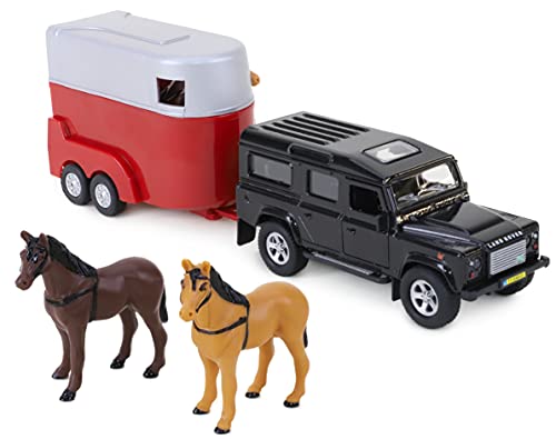Toyland® Landrover - Modelo de juguete con caja para caballos (incluye 2 caballos), metal fundido a presión, vehículos agrícolas, color rojo
