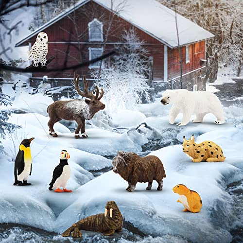 TOYMANY Juego de 14 figuras de animales árticos, figuras de invierno, figuras de animales, animales pequeños, animales de plástico, animales realistas, osos de pingüino, para jugar o como decoración