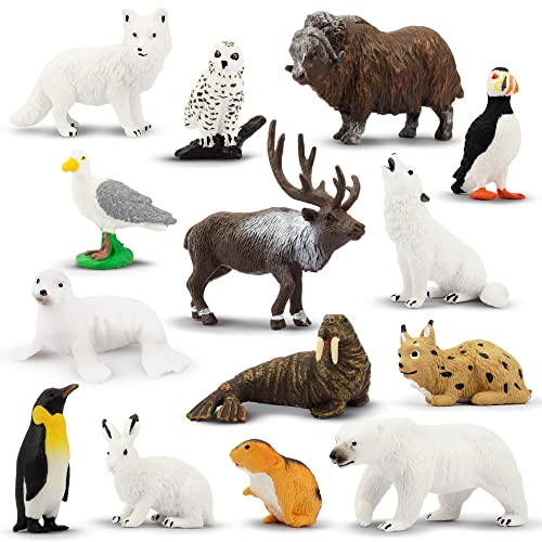 TOYMANY Juego de 14 figuras de animales árticos, figuras de invierno, figuras de animales, animales pequeños, animales de plástico, animales realistas, osos de pingüino, para jugar o como decoración