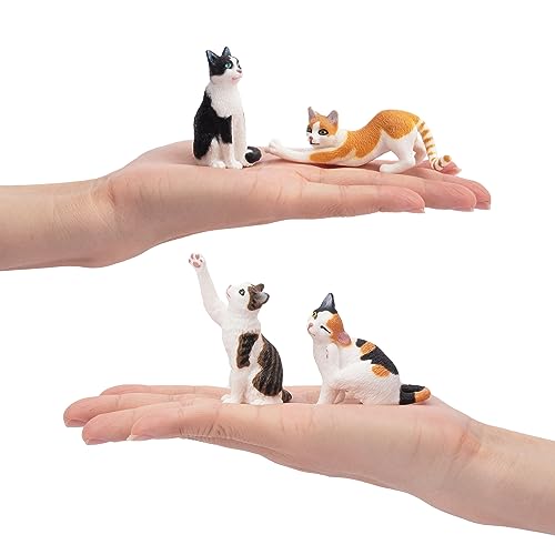 TOYMANY Juego de 8 figuras de animales de gato, figuras de gato, figuras de animales pequeños, adornos de gatitos en miniatura, para jugar o como decoración para cupcakes, regalo de cumpleaños