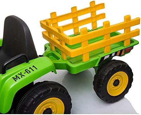 Tractor con Batería 12V para Niños con Equipo de Sonido/Tractor Eléctrico Infantil con Mando Control Remoto, Remolque, Luces LED y Palanca de Cambio (Verde)